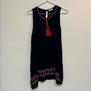 Black Sleeveless Dress with Red Accents